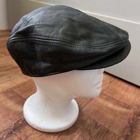 Harley Davidson Newsboy Hat Leather Adult Size Small Black Cabbie